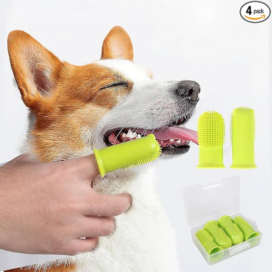 4Pack Dog Tooth Brushing Kit, Dog toothbrush for Pets, Puppy & Cat Dental Care for Teeth Cleaning