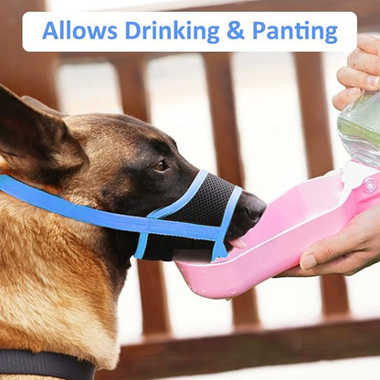 LUCKYPAW Dog Muzzle Anti Biting Barking and Chewing with Comfortable Mesh Soft Fabric and Adjustable Strap, Suitable for Small, Medium and Large Dogs(Blue Trim,XS)