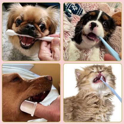 Dog Toothbrush Set,360º Finger Toothbrush for Pet Teeth Cleaning,Puppy Tooth Brushing Kit,Small Dog&Cat Tooth Brushes with Soft Bristles/Triple Head/Dual Side Toothbrush for Kitten Oral Dental Health