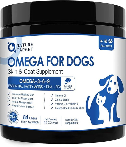 Omega 3 Fish Oil for Dogs - Salmon Oil for Dogs Skin and Coat Supplement with EPA & DHA Fatty Acids - Dog Itch & Allergy Relief - 84 Counts