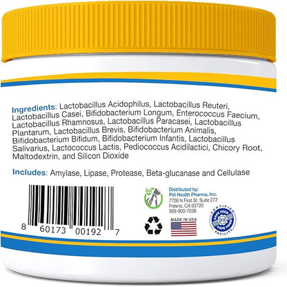 Probiotics for Dogs and Cats - Advanced Max-Strength Digestive Health, Increase & Maintain Proper Gut Flora- All Natural Probiotics Powder - (Made in USA) 7.4 Oz (6 Billion CFU Per Scoop)