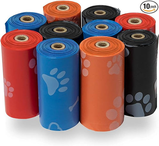 Best Pet Supplies Dog Poop Bags for Waste Refuse Cleanup, Doggy Roll Replacements for Outdoor Puppy Walking and Travel,Leak Proof and Tear Resistant,Thick Plastic, Assorted Colors,5 Count (Pack of 10)