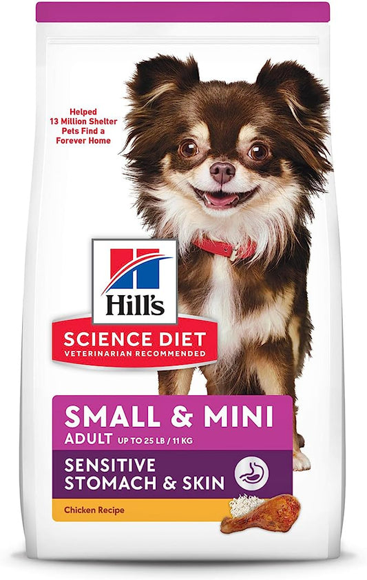 Hill's Science Diet Sensitive Stomach & Skin, Adult 1-6, Small & Mini Breeds Stomach & Skin Sensitivity Support, Dry Dog Food, Chicken Recipe, 4 lb Bag