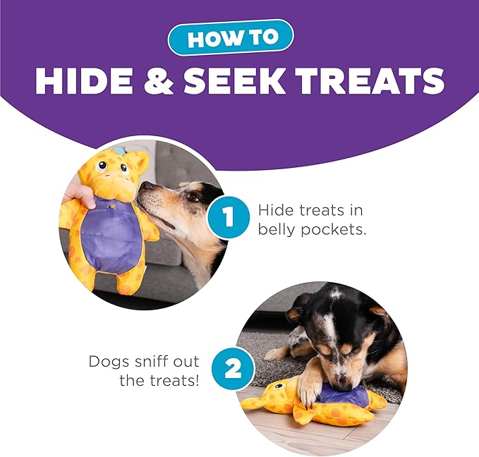 Outward Hound Nina Ottosson Puzzle Palz Interactive Plush Dog Puzzle Dog Enrichment Toys, Plush, Squeaky, Giraffe, Yellow