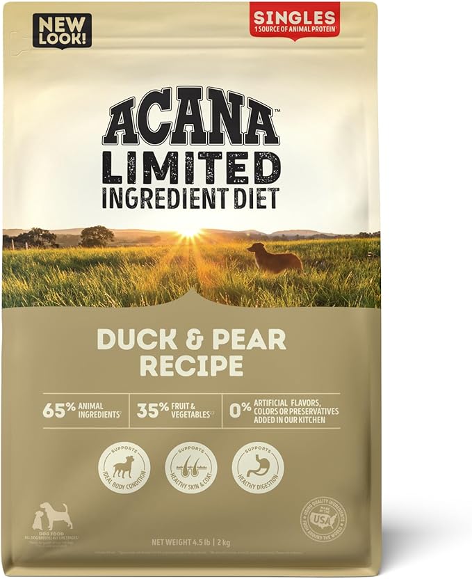ACANA Singles Limited Ingredient Dry Dog Food, Duck & Pear Recipe, Single Protein Source Dog Food Kibble, 4.5lb