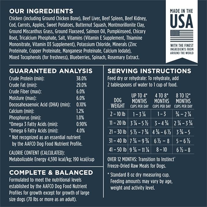 Instinct Freeze Dried Raw Meals for Puppies Grain Free Cage Free Chicken Recipe Dog Food, 9.5 oz. Bag
