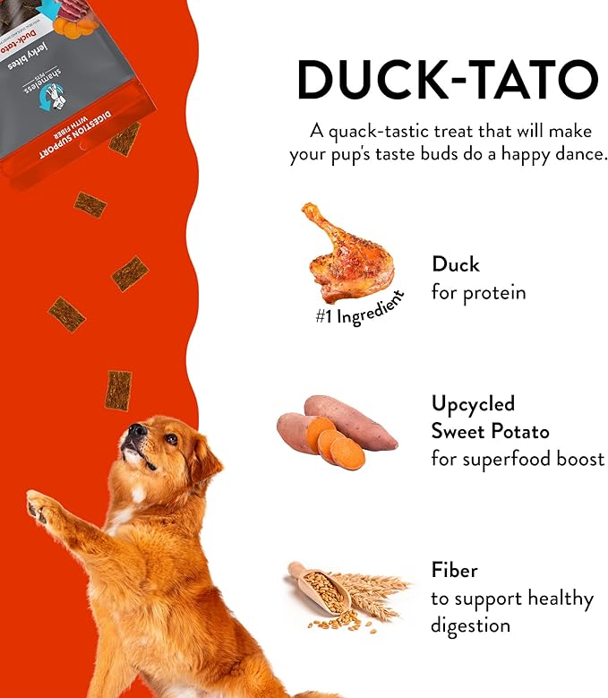 Shameless Pets Jerky Dog Treats, Duck-Tato - Healthy Dog Chews for Digestion Support with Fiber - Dog Treats with Real Cage-Free Duck - Free from Grain, Corn & Soy - 1-Pack