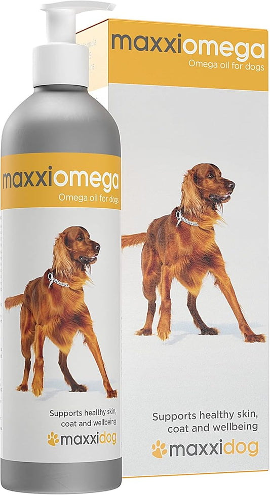 maxxiomega Oil for Dogs - Tasty Omega Supplement for Healthy Skin and Shiny Coat – Easy to Use Pump – Liquid 10 oz