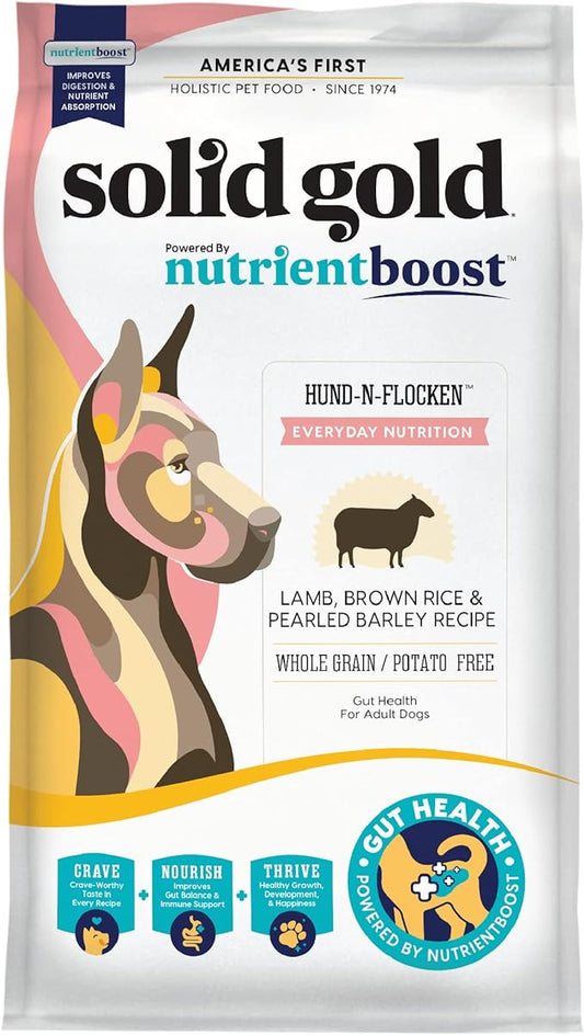 Solid Gold Dry Dog Food for Adult & Senior Dogs - Made with Real Lamb & Brown Rice - NutrientBoost Hund-N-Flocken Healthy Dog Food for Weight Management & Better Digestion - 3.75 LB Bag