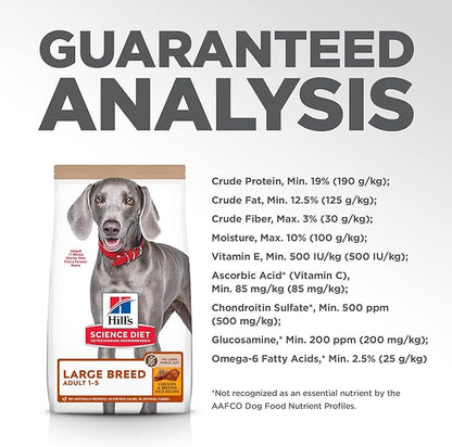 Hill's Science Diet Large Breed, Adult 1-5, Large Breed Premium Nutrition, Dry Dog Food, No Corn, Wheat, Soy Chicken & Brown Rice, 30 lb Bag