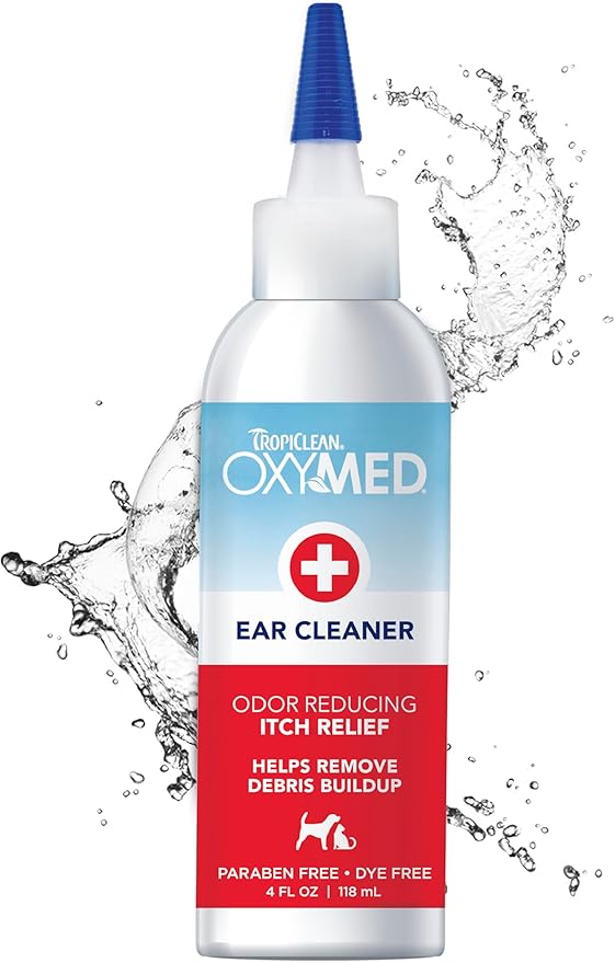 TropiClean Oxymed Cat & Dog Ear Cleaner Solution - Preventative Ear Infection Treatment For Dogs & Cats 4 Ounce