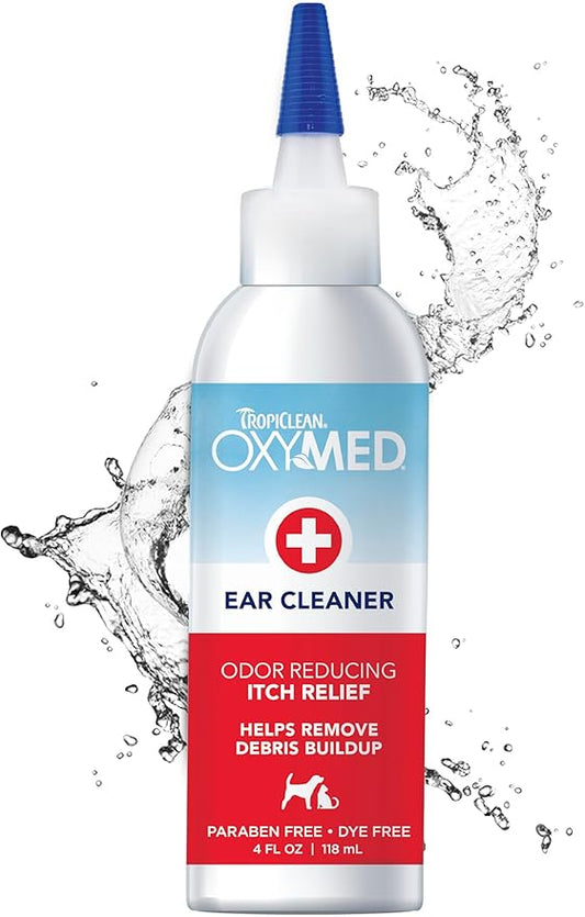 TropiClean Oxymed Cat & Dog Ear Cleaner Solution - Preventative Ear Infection Treatment For Dogs & Cats 4 Ounce