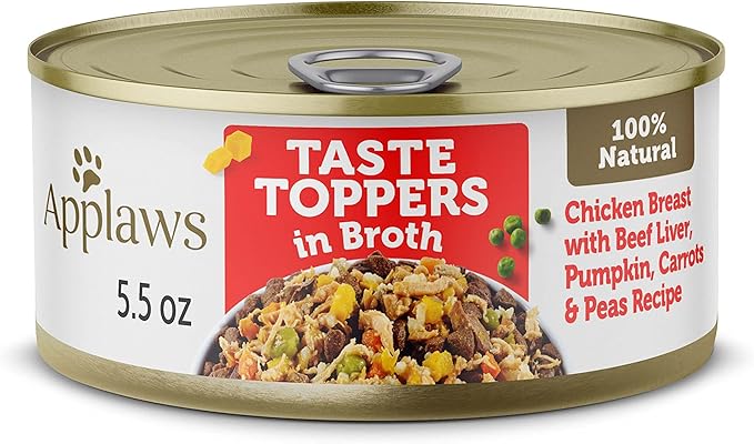 Applaws Taste Toppers, Natural Dog Food Topper, 12 Count, Limited Ingredient, Grain Free, Meal Topper for Dogs, Chicken & Beef Liver with Pumpkin, Carrots & Peas in Broth, 5.5oz Dog Food Cans