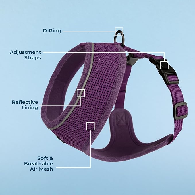 Aerolite No Pull Mesh Dog Harness with Lightweight, Soft, Breathable Chest Coverage, Reflective Stitching, and Adjustable Straps for Walking, Running, Training, Heavy Duty and Durable - Purple, S