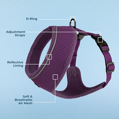 Aerolite No Pull Mesh Dog Harness with Lightweight, Soft, Breathable Chest Coverage, Reflective Stitching, and Adjustable Straps for Walking, Running, Training, Heavy Duty and Durable - Purple, S