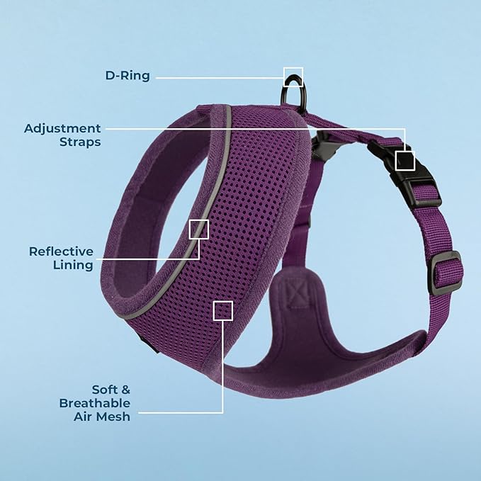 Aerolite No Pull Mesh Dog Harness with Lightweight, Soft, Breathable Chest Coverage, Reflective Stitching, and Adjustable Straps for Walking, Running, Training, Heavy Duty and Durable - Purple, XL