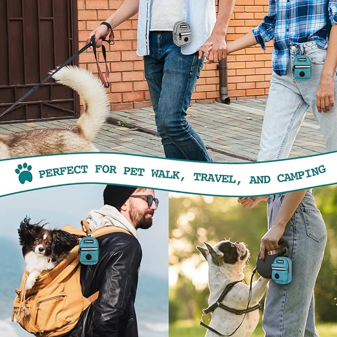 PetAmi Dog Poop Bag Holder For Leash, Dog Pet Waste Bag Dispenser For Poop With Clip For Doggie Puppy Walking Accessories Travel Camping, Dog Treat Pouch Supplies Must Have With Doggy Bag Roll, Blue