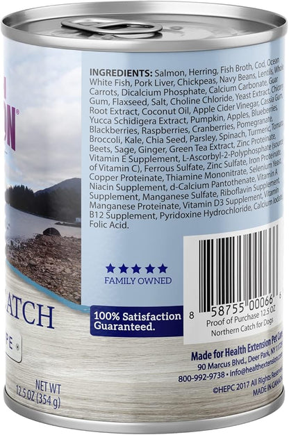 Health Extension Dog Food, Northern Catch Salmon Recipe - 12.5 oz, Grain Free, Added Vitamins and Minerals, for All Life Stages, Vet Formulated, Improve Gut Health, Immune Support (Case of 12 Cans)