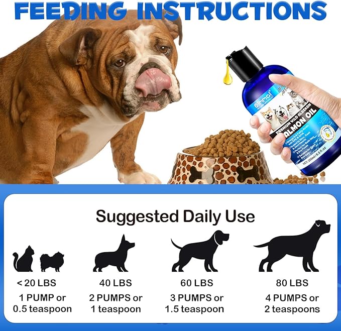 Alaskan Salmon Oil for Dogs & Cats (8.8 oz) - Pure Omega 3 Fish Oil with Omega 6 Fatty Acids, EPA & DHA - Anti-inflammation for Dogs Skin and Coat - Natural Pet Joint, Immune, Brian & Heart Supplement