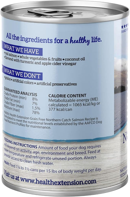 Health Extension Dog Food, Northern Catch Salmon Recipe - 12.5 oz, Grain Free, Added Vitamins and Minerals, for All Life Stages, Vet Formulated, Improve Gut Health, Immune Support (Case of 12 Cans)