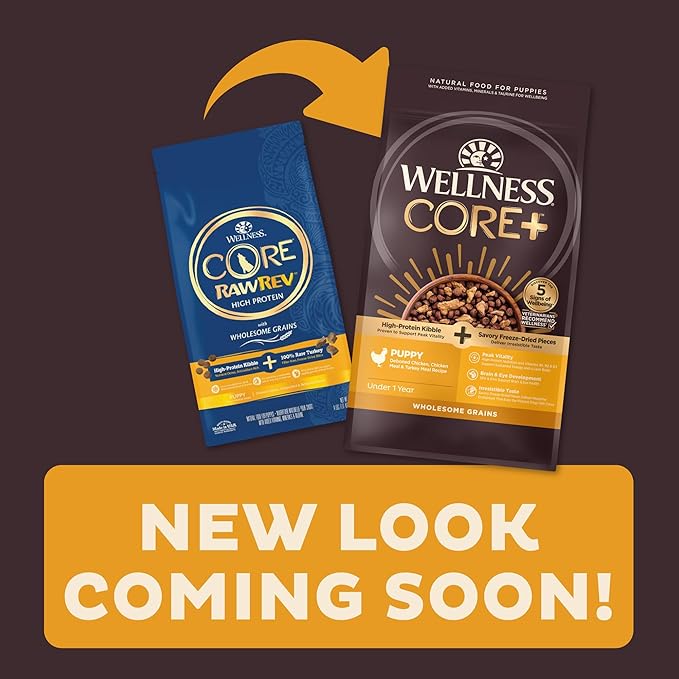 Wellness CORE RawRev Dry Puppy Food with Wholesome Grains, Natural Ingredients, Made in USA with Real Freeze-Dried Meat (Puppy, Turkey, 4 Lbs)