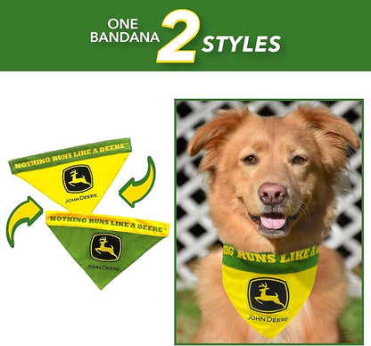 Pets First John Deere Reversible PET Bandana for Dogs and Cats, Best Bandana for Construction, Tractors, John Deere Fan! Size: Small-Medium. Best Collar-Pull-Through Bandana, Green, (JOD-3217-S-M)