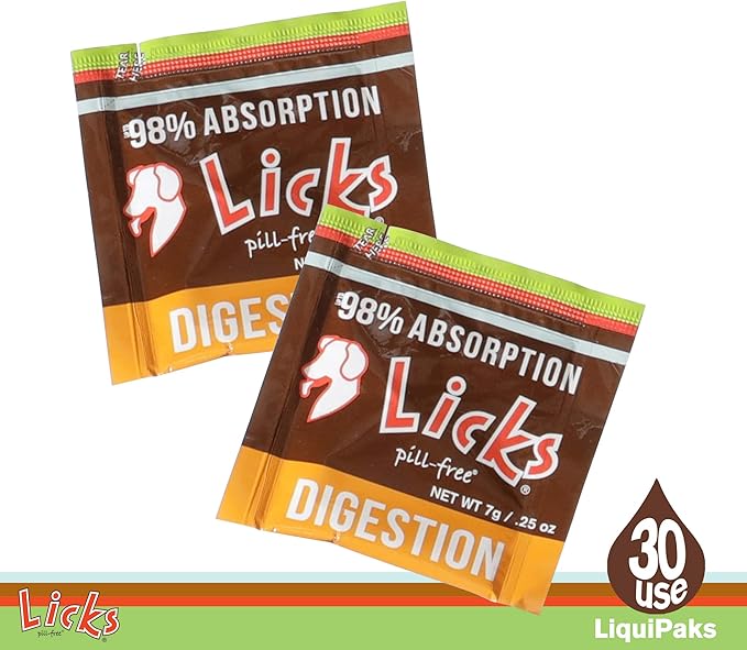 Licks Pill-Free Dog Digestion - Dog Gut Health and Gas Relief - Bloating Relief and Digestion Supplement for Dogs - Dog Health Supplies - Gel Packets - 30 Use