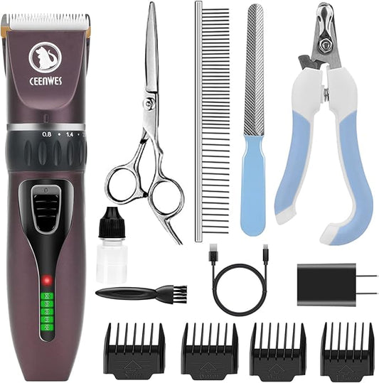 Dog Clippers Cordless Dog Grooming Kit Professional Horse Clippers with 4 Comb Guides, Low Noise Pet Clippers Rechargeable Pet Grooming Tools for Small Large Dogs Cats Horse Pets