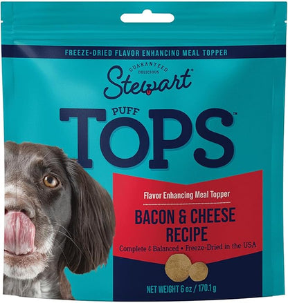 Stewart Freeze Dried Dog Food Topper, PuffTops, Made in USA with Real Bacon, Healthy, Natural, Freeze Dried Dog Treats, Delicious Dog Food Toppers, Bacon and Cheese Recipe, 6 Ounce Resealable Pouch