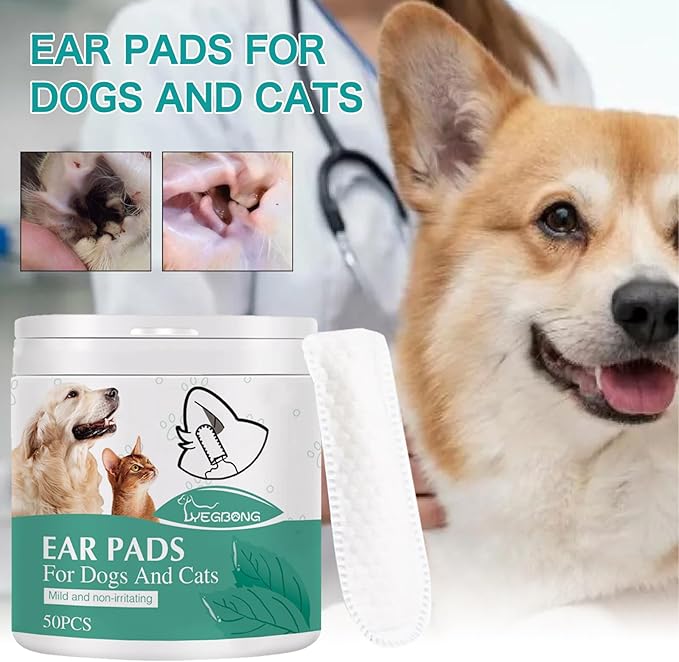 Ear Finger Wipes for Dogs & Cats - Gently Remove Ear Wax, Debris Sooths Relieve Ear - 50 Count