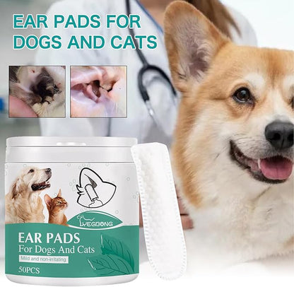 Ear Finger Wipes for Dogs & Cats - Gently Remove Ear Wax, Debris Sooths Relieve Ear - 50 Count