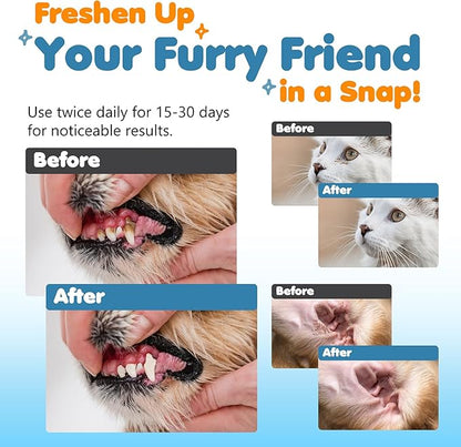 3-in-1 Pet Finger Wet Wipes for Dogs & Cats, Soft Disposable Finger Towels for Eye, Ear, & Dental Care, Freshen Breath with Deep Teeth Cleaning Support, Pack of 70