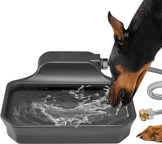 Automatic Dog Water Dispenser, 1 Gallon Dog Water Bowl for Outdoor, Extra Large Waterer for Pets, Water Feeder for Livestock, Food Grade Material, Fit 3/4" Garden Faucet, Easy to Clean, Gray