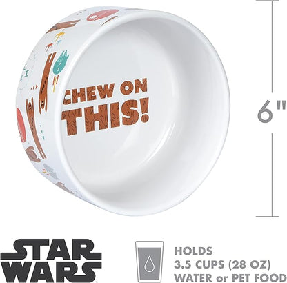 STAR WARS Chewbacca "Chew on This" Dog Food Bowl, 6 Inch | Dog Feeding Bowl Holds up to 3.5 Water, Dry Food, or Wet Food | Dishwasher Safe on Top Rack Dog Bowl,White,1 Count (Pack of 1),FF13172