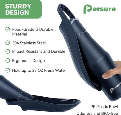 Dog Water Bottle, Portable Dog Water Bottle Dispenser - 27 OZ Stainless Steel Leak-Proof Water Bottle for Dogs On The Go, Perfect for Travel, Walking, Hiking and Outdoor Activities, Whole Blue