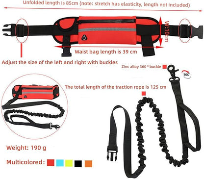 Hands Free Dog Leash with Pouch,Adjustable Waist Belt Fanny Pack Dual-Handle Reflective Bungee Leash for Medium to Large Dogs for Running Walking Training Jogging,Red