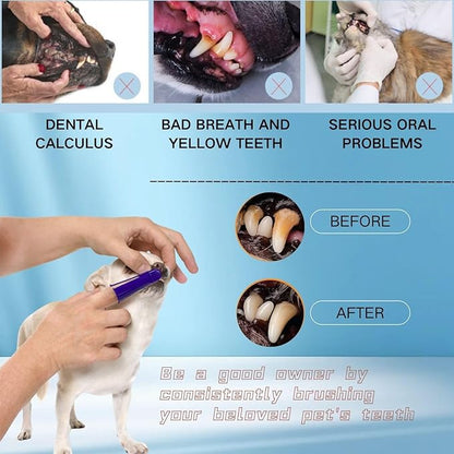 Pet Dog Dental Care Fresh Breath Kit with Dog Toothpaste, Dog Toothbrush and Finger Brush, Reduces Plaque & Cleans Tartar, Healthy & Clean Dog Teeth, Pet Toothpaste, Beef Flavor