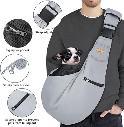 CUBY Dog and Cat Sling Carrier - Hands Free Reversible Pet Papoose Bag - Soft Pouch and Tote Design - Suitable for Puppy, Small Dogs Cats Outdoor (Grey Senior, Adjust Strap 2.0)