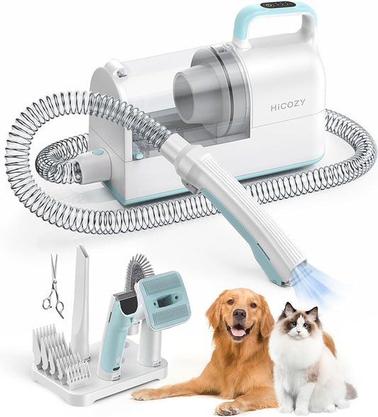Hicozy S1+ Dog Grooming Vacuum, Minimum 45dB Pet Friendly Cozy Mode™, 12Kpa/120V AC Dog Hair Vacuum with 2L Dust Cup, 6 Professional Grooming Tools Pet Vacuum Grooming Kit, Blue