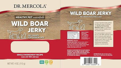 Dr. Mercola Wild Boar Jerky for Dogs and Cats, 4 oz. (113g), Made with Wild Boar, non GMO, Gluten Free, Soy Free
