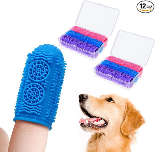 MEWTOGO Dog Toothbrush - Finger Toothbrush for Medium Large Dogs, 360° Food Grade Silicone Dog Tooth Brushing Kit with Storage Box for Dog Teeth Cleaning Dental Care, 12 Pcs
