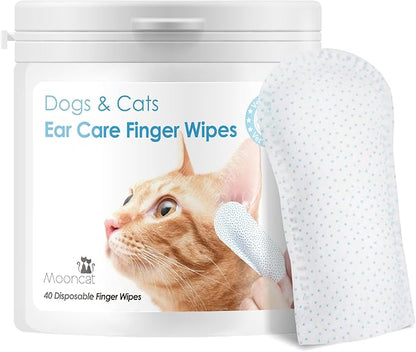 Mooncat Ear Cleaner Wipes｜Ear Cleansing Finger Wipes for Cats ｜Ear Wipes for Cats｜Dog Grooming Supplies｜Reduces Dirt and Cleans Wax Buildup｜Pet Ear Wash Wipes｜— 40 Finger Wipes