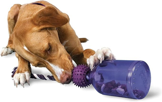 PetSafe Busy Buddy Tug-A-Jug - Treat-Dispensing Dog Toy - Slow Down Eating - 2 Cup Capacity - Lower Separation Anxiety - Cleans Teeth - Easy to Wash - Multi-Sensory Stimulation - Purple, M/L