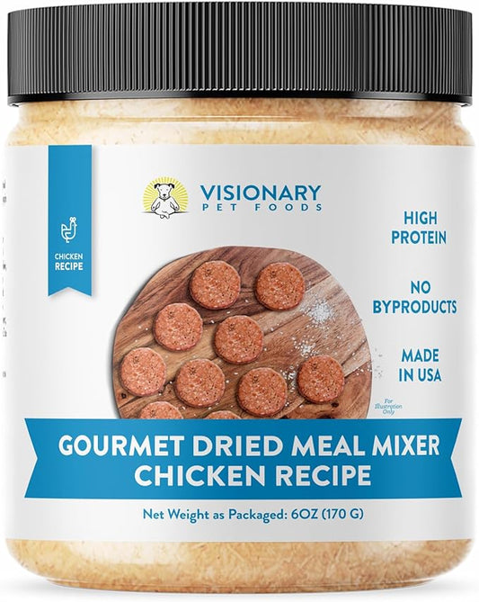 Visionary Pet Foods Gourmet Freeze Dried Meal Mixer, Dry Food Topper, High in Protein, Low Carb and Grain Free, Healthy Snack for Dogs, Chicken Flavor 6oz. Jar