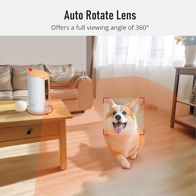 PARIS RHÔNE 2K Pet Camera, 360°View Dog Camera with Treat Dispensing, 5G WiFi Pets Monitoring with Smart Phone APP, Barking Detection and Motion Alerts, Two-Way Audio, Infrared Night Vision