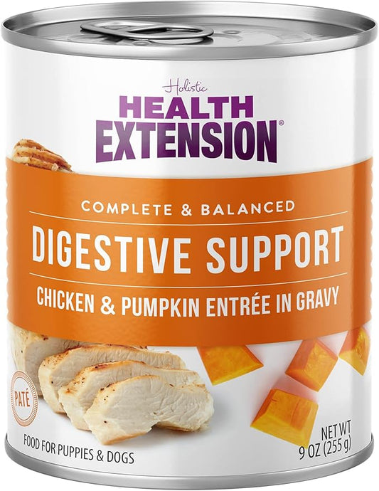 Health Extension Gravy Dog Food, Chicken Meal & Pumpkin Entrée, Crude Protein, Fiber & Fat with Added Vitamins, All Life Stages, Wet Dog Food, Improve Gut Health, Digestive Support (9 Ounce, 12 Cans)