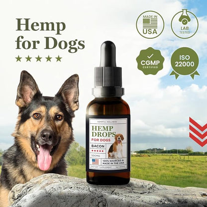 Hemp Bacon Flavor Calms | Bacon Drops Oil for Dog | 500mg, 30ml for Enhances Appetite, Aids in Digestion, Hemp Dog, Supports Mood | Made in USA