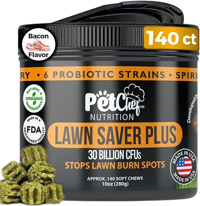 Pet Chef Lawn Saver Plus! - Dog Urine Neutralizer for Lawn, Grass Saver Soft Chews, Green Grass Dog Chews, Prevents Lawn Burn from Dog Urine, Repair & Prevent Damage to Green Plants from Dog Pee.