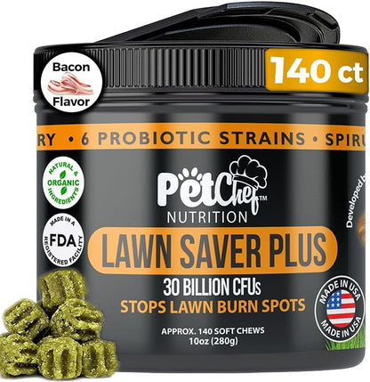 Pet Chef Lawn Saver Plus! - Dog Urine Neutralizer for Lawn, Grass Saver Soft Chews, Green Grass Dog Chews, Prevents Lawn Burn from Dog Urine, Repair & Prevent Damage to Green Plants from Dog Pee.