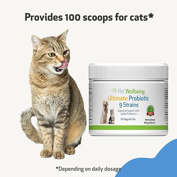 Pet Wellbeing - Ultimate Probiotic 9 Strains for Cats and Dogs - Natural Support for Digestion and Urinary Tract Health 160 grams.